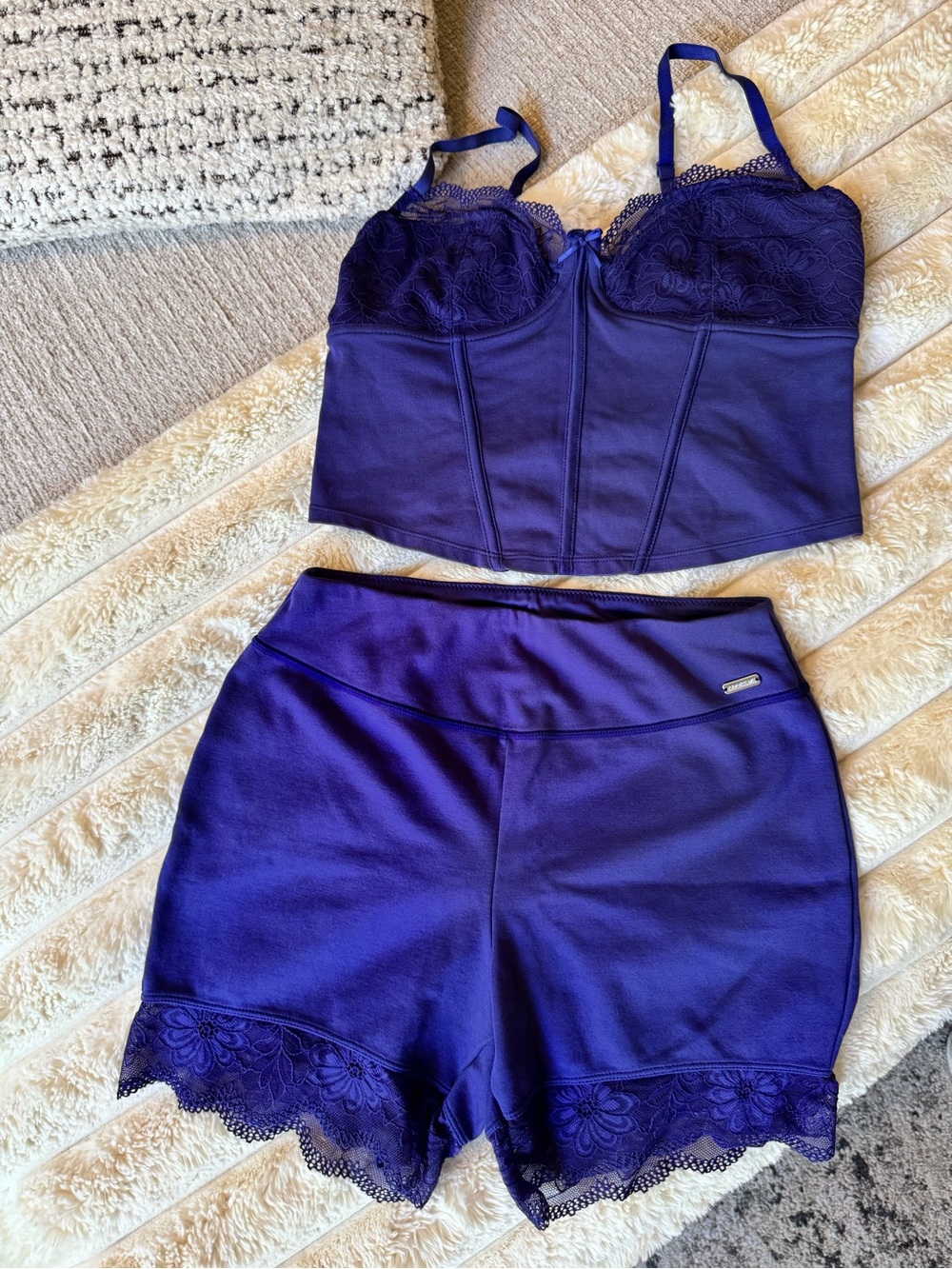 Adore me, navy blue lace, corset lounge set size small